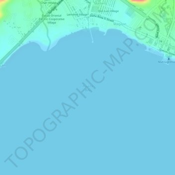 Mapa topográfico Pujada Bay, altitud, relieve
