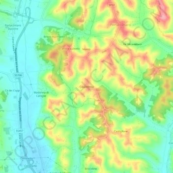 Mapa topográfico Cappelletta, altitud, relieve