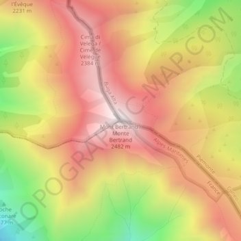 Mapa topográfico Mont Bertrand, altitud, relieve