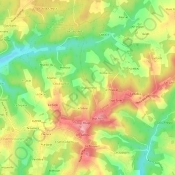 Mapa topográfico Chabannes, altitud, relieve