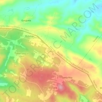 Mapa topográfico Cariri, altitud, relieve