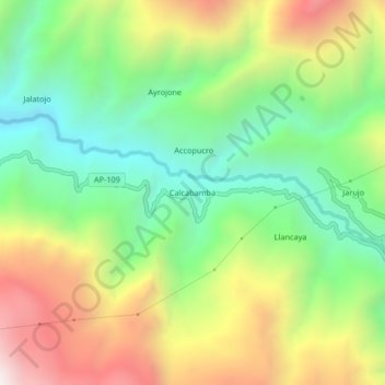 Mapa topográfico Calcabamba, altitud, relieve