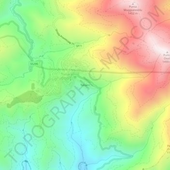 Mapa topográfico Teliseri, altitud, relieve