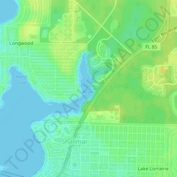 Mapa topográfico Poquito Bayou, altitud, relieve