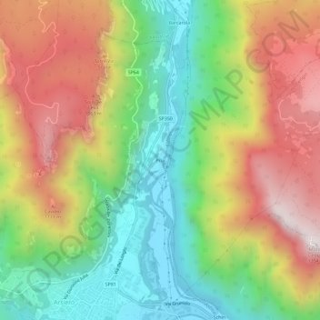 Mapa topográfico Pria, altitud, relieve