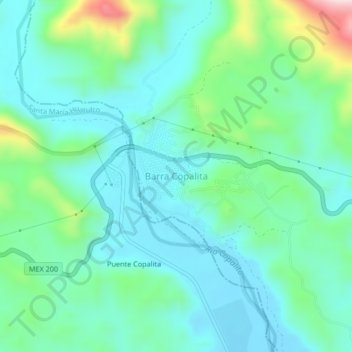 Mapa topográfico Barra Copalita, altitud, relieve