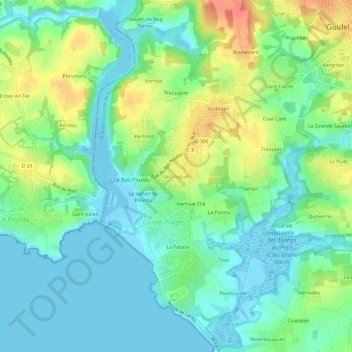 Mapa topográfico Le Cruguel, altitud, relieve