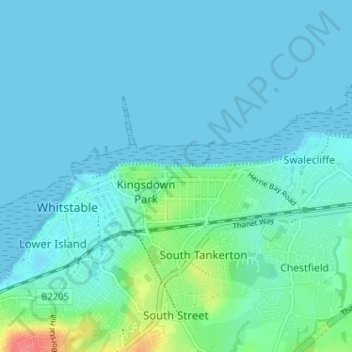 Mapa topográfico Tankerton, altitud, relieve