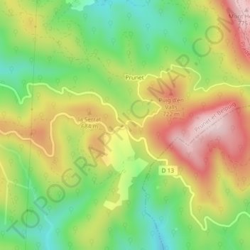 Mapa topográfico Col de Fourtou, altitud, relieve