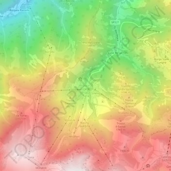 Mapa topográfico Artesina, altitud, relieve