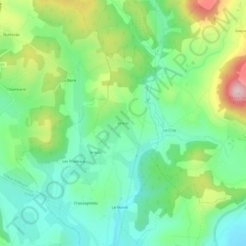 Mapa topográfico Anviac, altitud, relieve