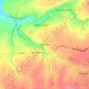 Mapa topográfico Wansin, altitud, relieve