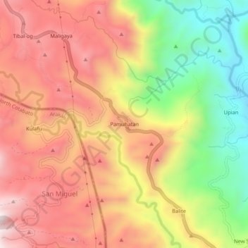 Mapa topográfico Pamuhatan, altitud, relieve