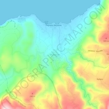 Mapa topográfico Milatos, altitud, relieve