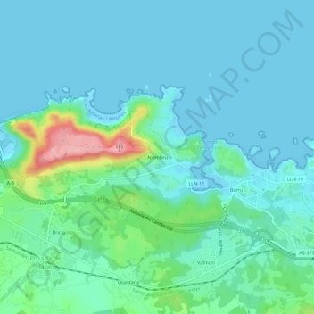 Mapa topográfico Niembro, altitud, relieve