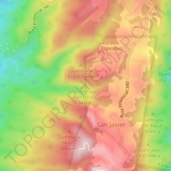 Mapa topográfico Quebrada del Horco Molle, altitud, relieve