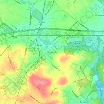 Mapa topográfico Morganville, altitud, relieve