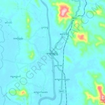 Mapa topográfico Yebyu, altitud, relieve