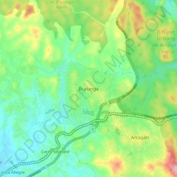 Mapa topográfico Burunga, altitud, relieve
