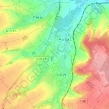 Mapa topográfico Griscourt, altitud, relieve