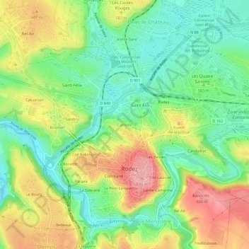 Mapa topográfico Camonil, altitud, relieve