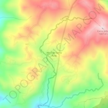 Mapa topográfico Altos de Cerro Azul, altitud, relieve