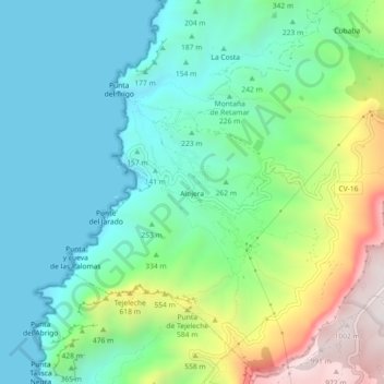Mapa topográfico Alojera, altitud, relieve