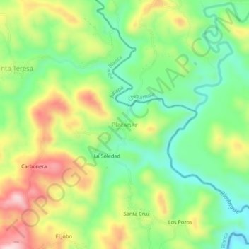 Mapa topográfico Platanar, altitud, relieve