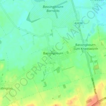 Mapa topográfico Bassingbourn, altitud, relieve