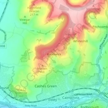 Mapa topográfico Randwick, altitud, relieve