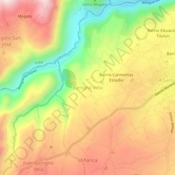 Mapa topográfico Benigno Vela, altitud, relieve