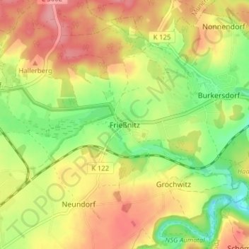 Mapa topográfico Frießnitz, altitud, relieve