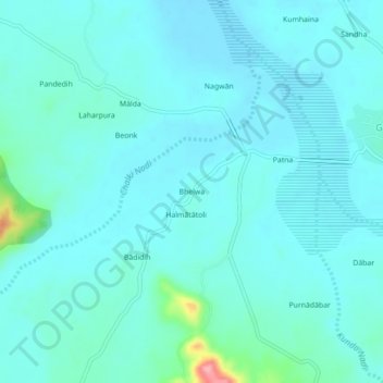 Mapa topográfico Bhelwa, altitud, relieve