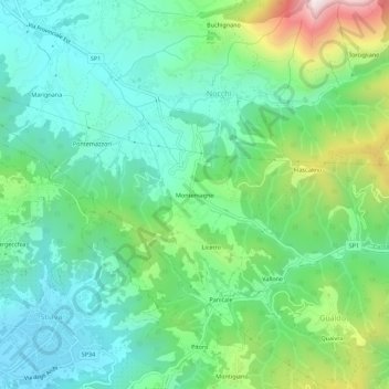 Mapa topográfico Montemagno, altitud, relieve