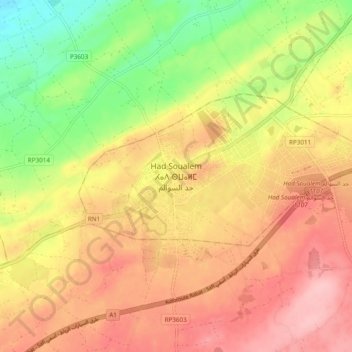 Mapa topográfico Had Soualem, altitud, relieve