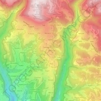 Mapa topográfico Melotti, altitud, relieve