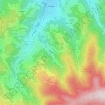 Mapa topográfico Sadey, altitud, relieve