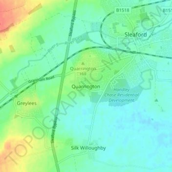 Mapa topográfico Quarrington, altitud, relieve