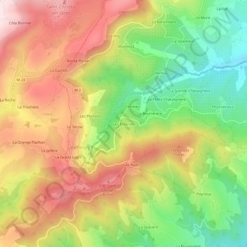 Mapa topográfico Les Écheries, altitud, relieve