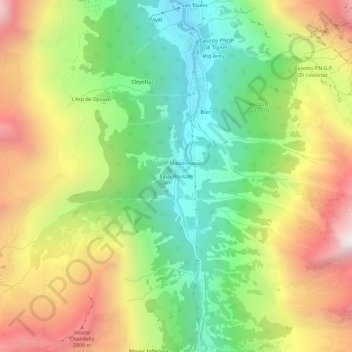 Mapa topográfico Eaux Rousses, altitud, relieve