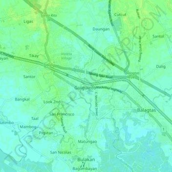 Mapa topográfico Guiguinto, altitud, relieve