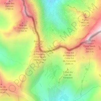 Mapa topográfico Col de Fenestre, altitud, relieve