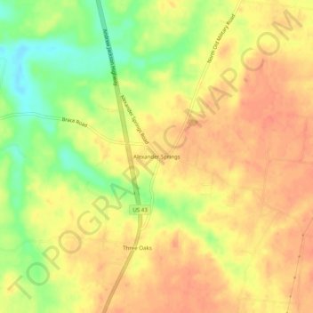 Mapa topográfico Alexander Springs, altitud, relieve