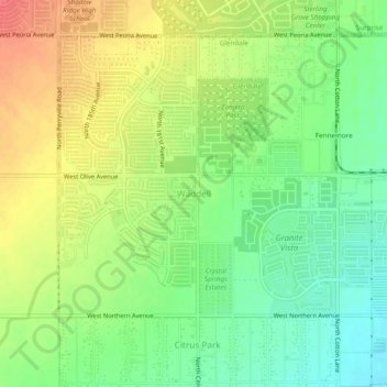 Mapa topográfico Waddell, altitud, relieve