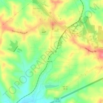 Mapa topográfico Villa Ridge, altitud, relieve