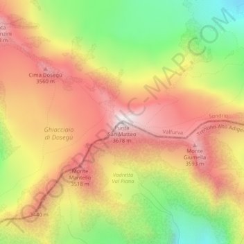 Mapa topográfico Punta San Matteo, altitud, relieve