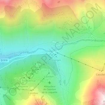 Mapa topográfico Tournaboup, altitud, relieve