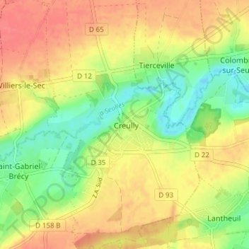 Mapa topográfico Creully, altitud, relieve