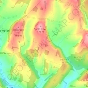 Mapa topográfico Up Marden, altitud, relieve