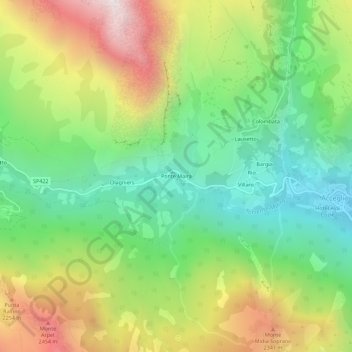 Mapa topográfico Ponte Maira, altitud, relieve